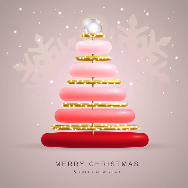 Christmas holiday background with realistic 3D plastic Christmas tree. Merry Christmas and Happy new Year greeting card. Vector illustration - Вектор,изображение