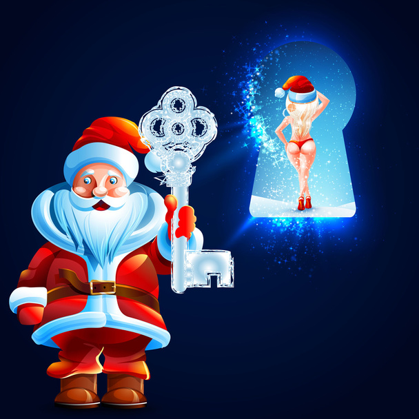 Santa Claus tiene la llave del gran castillo de hielo
 - Vector, Imagen