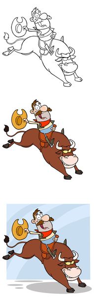 Cowboy cavalcare toro in rodeo
 - Vettoriali, immagini
