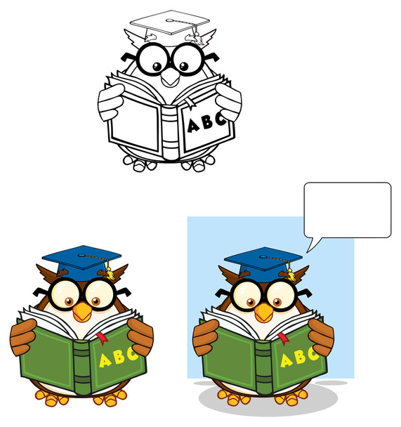 Caráter de mascote de desenhos animados coruja
 - Vetor, Imagem