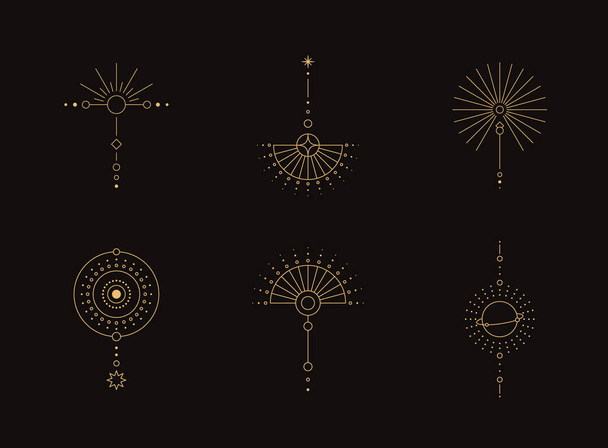 Set of moon and sun line art. Minimal boho linear symbols. Celestial mystic element. Vector line art illustration. - Vector, Image