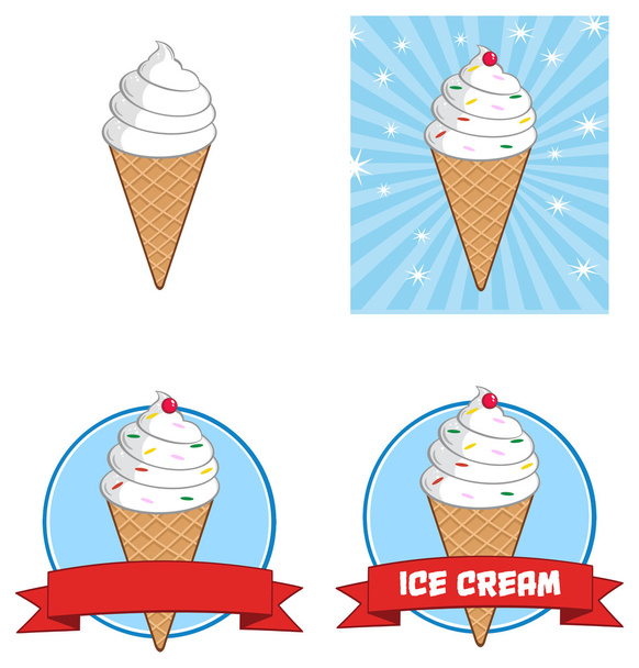 набор мультяшного мороженого
 - Вектор,изображение