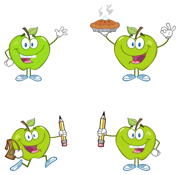 maçãs de desenho animado verde conjunto
 - Vetor, Imagem