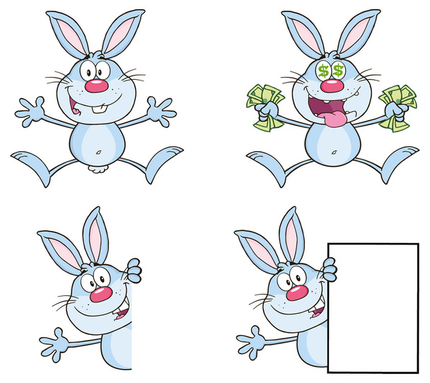 γελοιογραφία κουνέλια, σύνολο κουνελάκια - Διάνυσμα, εικόνα