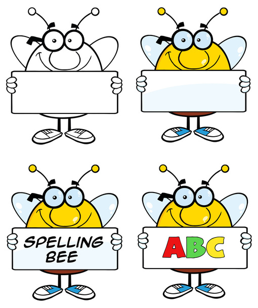 漫画かわいいミツバチ - ベクター画像