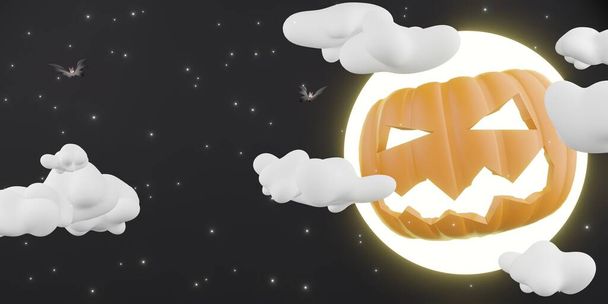 halloween background pumpkin in the sky and full moon 3D illustration - Photo, Image