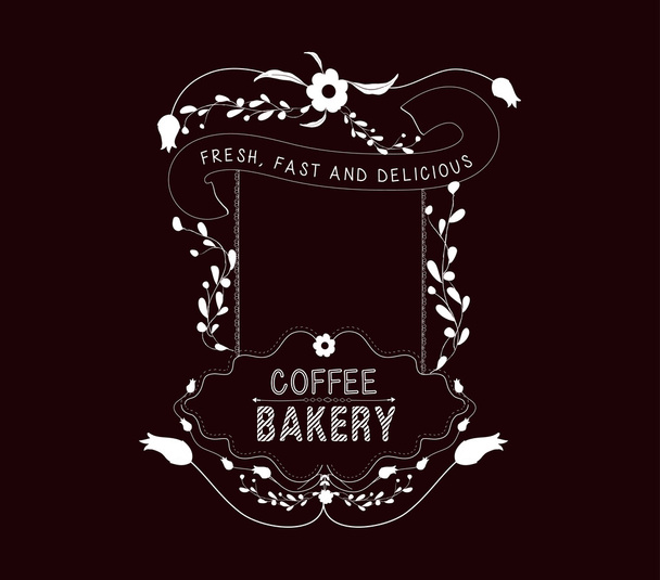 Кофе, пекарня Винтажные рамки и цветочные украшения
 - Вектор,изображение