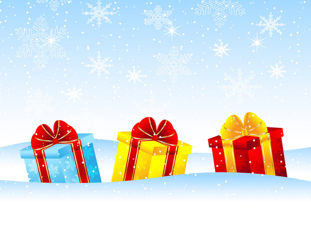 bright boxes with gifts on to snow - Vector, Image