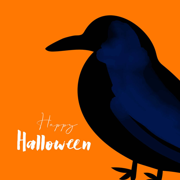 Happy Halloween illustration with black crow on orange background. - Photo, Image