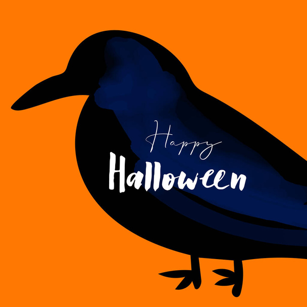 Boldog Halloween illusztráció fekete varjú narancssárga háttér. - Fotó, kép