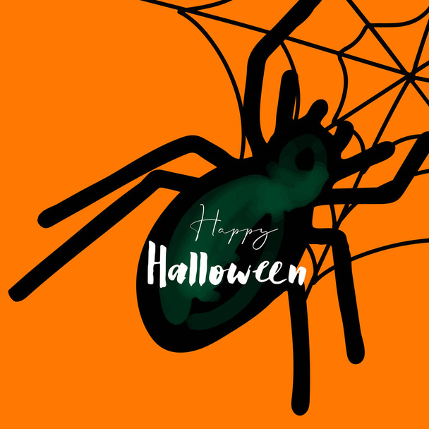Καλή Halloween εικονογράφηση με μαύρη αράχνη σε πορτοκαλί φόντο. - Φωτογραφία, εικόνα