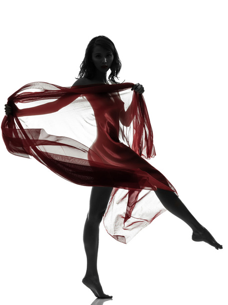 beautiful asian woman naked behind red veil silhouette - Zdjęcie, obraz