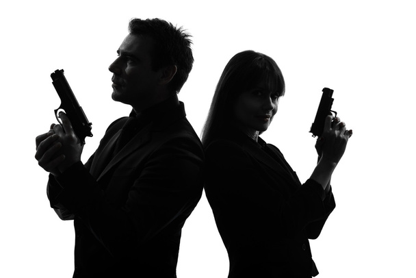couple woman man detective secret agent criminal  silhouette - Фото, зображення