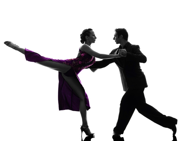 pár férfi nő bálterem táncosok tangoing silhouette - Fotó, kép