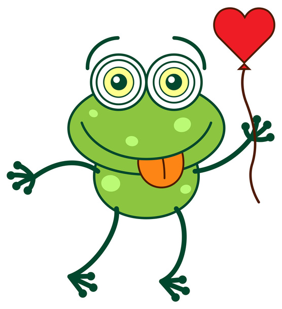 Влюбленная лягушка с воздушным шариком в сердце
 - Вектор,изображение