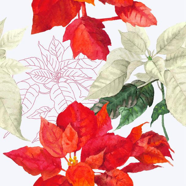 Seamless pattern  with red poinsettia plant-05 - ベクター画像