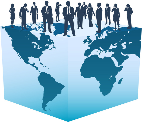 世界キューブ上のグローバルなビジネス リソース - ベクター画像
