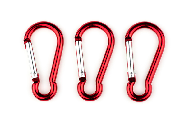 Set of three red hooks with spring loaded clasp isolated - Photo, Image