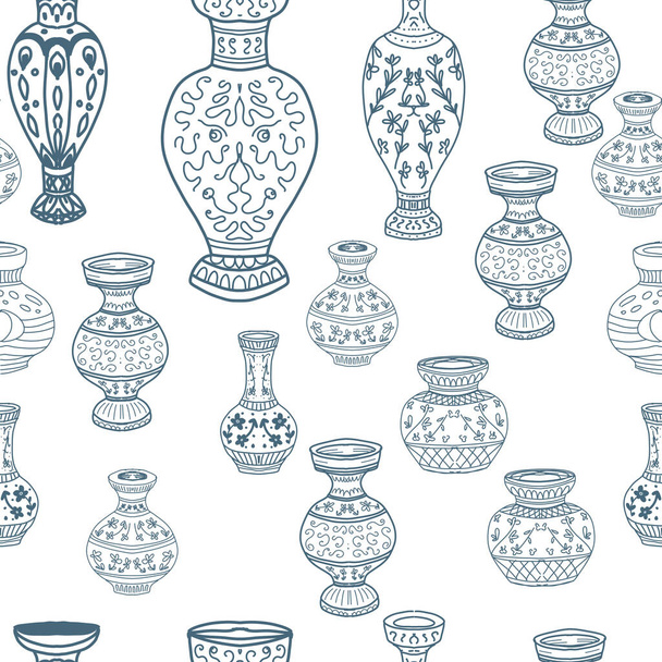 Bloem vazen met patroon historische folk hand getekend gekleurde en doodles schets kleuren grote set gevarieerd afzonderlijk op witte achtergrond - Foto, afbeelding
