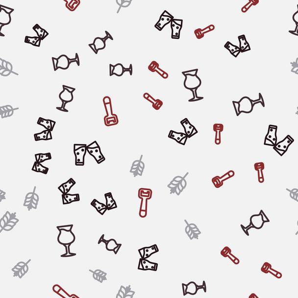Set line Glass of beer Wheat and Bottle opener on seamless pattern. Vector. - Vector, Image