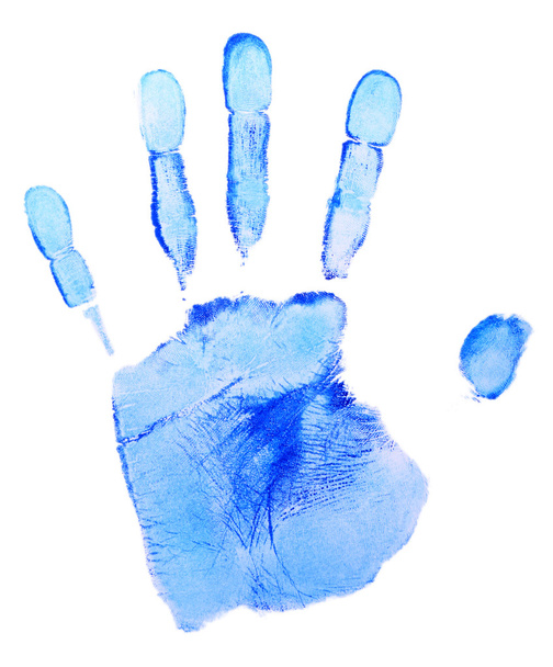 Blue print of human palm isolated on white background - Φωτογραφία, εικόνα