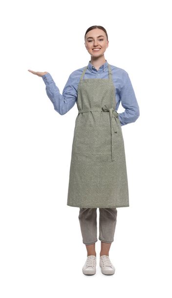 Beautiful young woman in clean apron on white background - Φωτογραφία, εικόνα