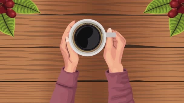 mani con animazione tazza di caffè, 4k video animato - Filmati, video