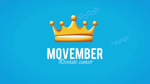 movember cáncer de próstata letras con corona, 4k video animado - Metraje, vídeo