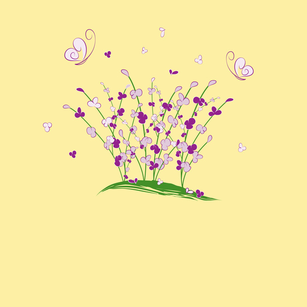 Summertime purple flower butterfly greeting card - Διάνυσμα, εικόνα