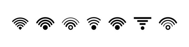 ícone sem fio e Wi-Fi. Símbolo de sinal Wi-Fi. Conexão à Internet. Coleção remota de acesso à Internet. Vetor isolado sobre fundo branco. - Vetor, Imagem
