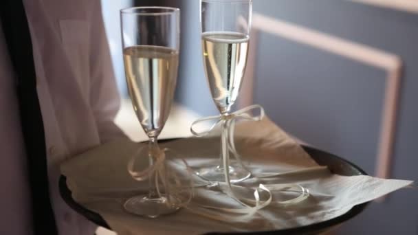 Glasses of champagne at a wedding reception - Felvétel, videó