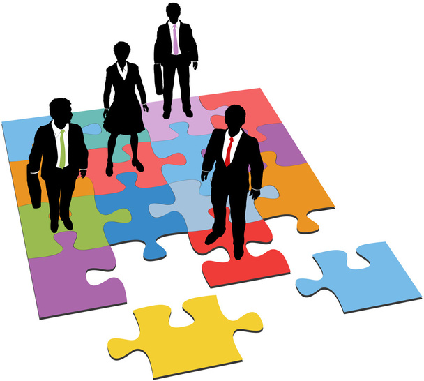 Puzzle zur Verwaltung von Ressourcen für Unternehmenslösungen - Vektor, Bild