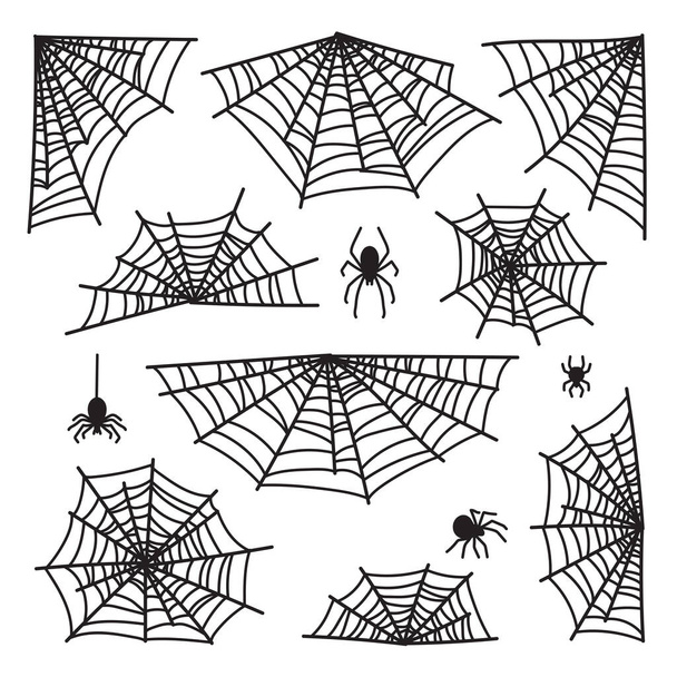 Frontera de marco de vector de telaraña de Halloween y divisores aislados en blanco con tela de araña para tela de araña diseño aterrador - Vector, imagen