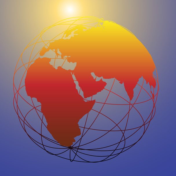 グローバルなワイヤ フレーム東部地球グローブの明るい太陽の下 - ベクター画像