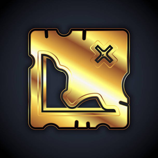 Gold Pirate icône de carte au trésor isolé sur fond noir. Vecteur. - Vecteur, image