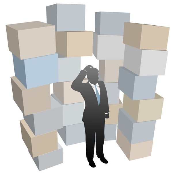 Üzleti ember halom szállítási dobozok-dobozok - Vektor, kép