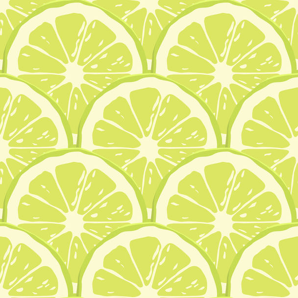Vector Citrus Fruit Seamless Pattern with Green Lime Round Pieces. Design Element for Wallpapers, Invitations, Cards, Prints, Web, Gifts, Textile, Apparel. Fruit Print, Freshness Concept, Lemonade. - ベクター画像