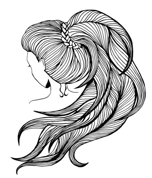 Woman with long ponytail. - Vector, Image