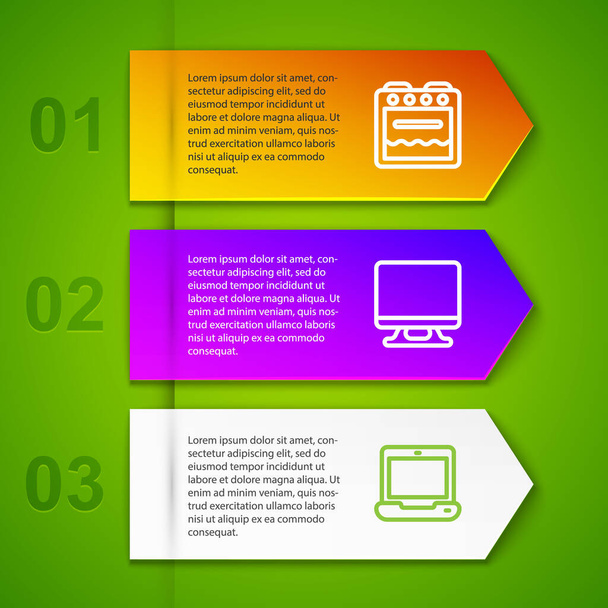 Set line Oven Smart Tv and Laptop. Business infographic template. Vector. - Vector, Image
