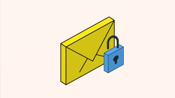 safe secure padlock with envelope animation ,4k video animated - Footage, Video