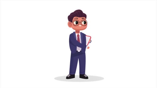 hombre de negocios con animación de personajes, 4k video animado - Metraje, vídeo