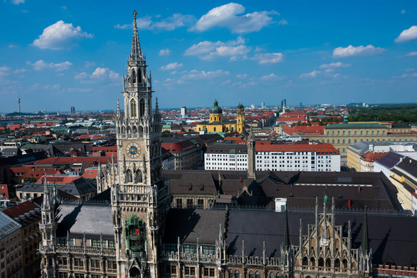 View of Munich city and New Town Hall (Neues Rathaus). Mary's Square (Marienplatz). Munich, Germany - Zdjęcie, obraz