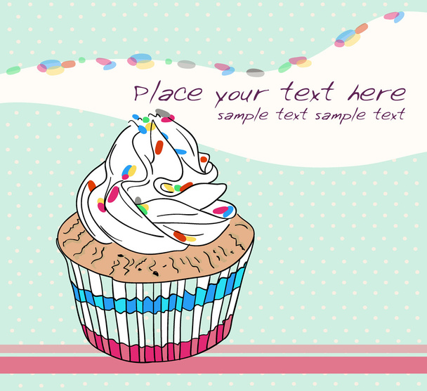 Linda tarjeta de cumpleaños con cupcake - Vector, imagen