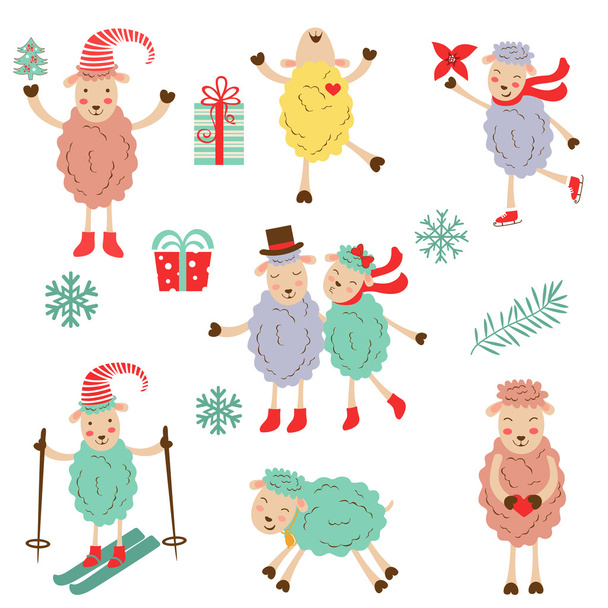 Cute funny sheeps collection - Vector, Image