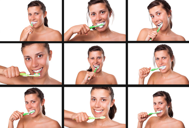 Sequences of girl brushing her teeth - Foto, Imagem