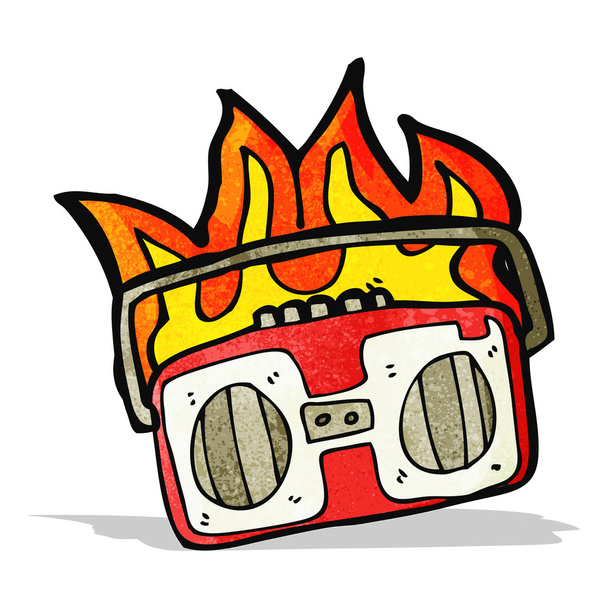 burning radio cassette player cartoon - Vector, Image