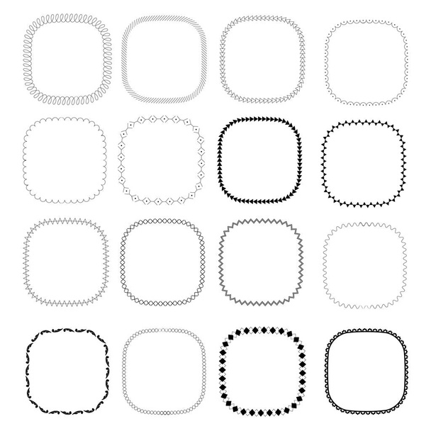 Conjunto de 16 tipos de marcos cuadrados redondeados decorativos reglados. - Vector, Imagen