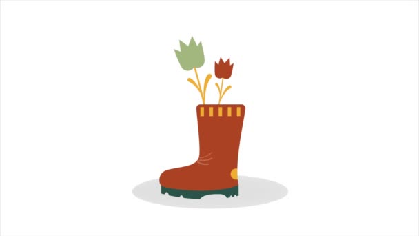 boot with autumn flowers animation ,4k video animated - Footage, Video