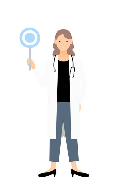 白いコートを保持円棒、一致ポーズの女性医師 - ベクター画像