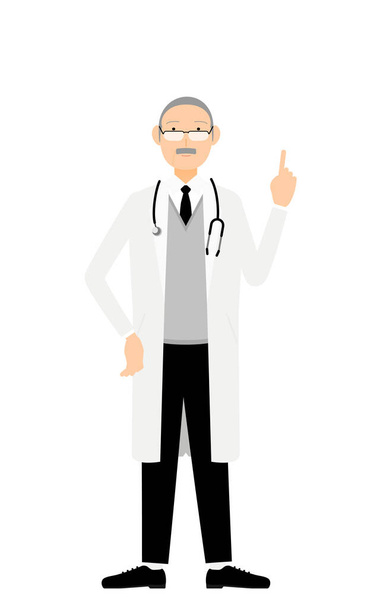 Старший лікар у білому пальто тримає індексний палець в загостреній позі
 - Вектор, зображення